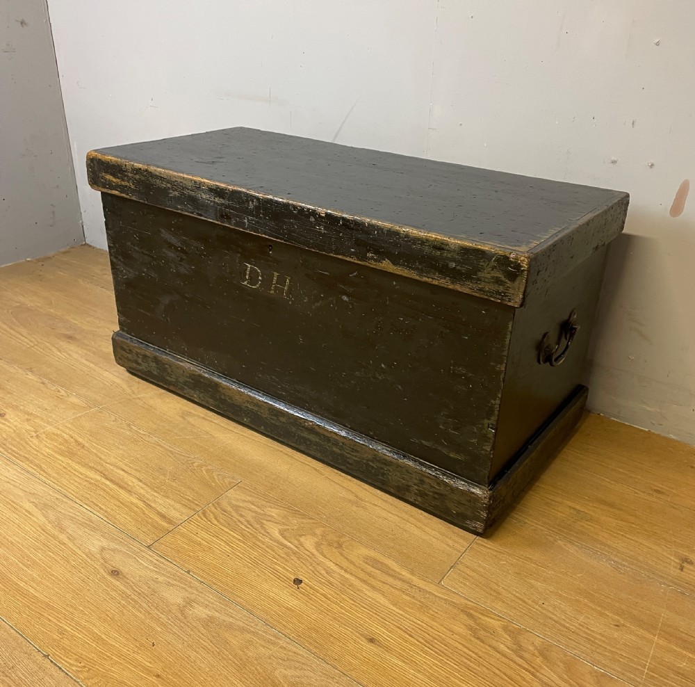 C19TH pine tool box with original painted finish and brass handles  View II