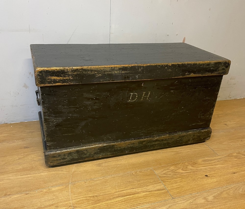 C19TH pine tool box with original painted finish and brass handles  View III