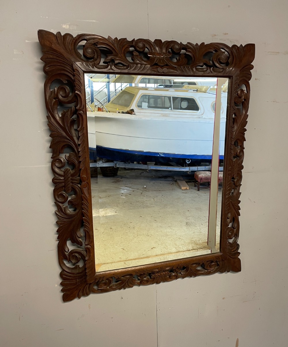 Large C19TH carved oak framed mirror 