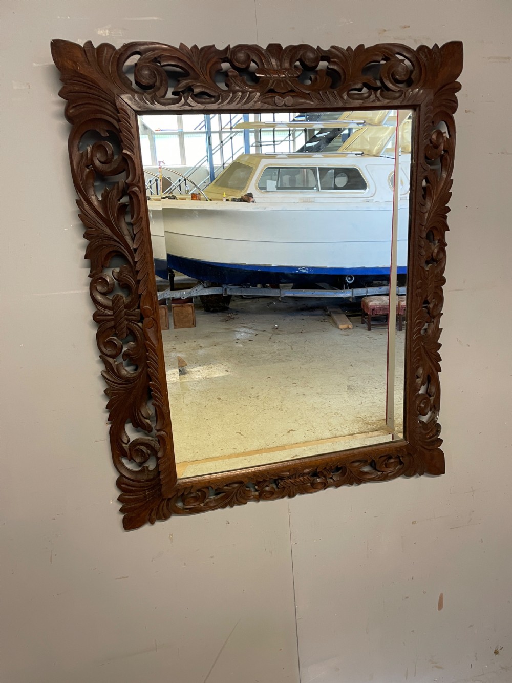 Large C19TH carved oak framed mirror  View III
