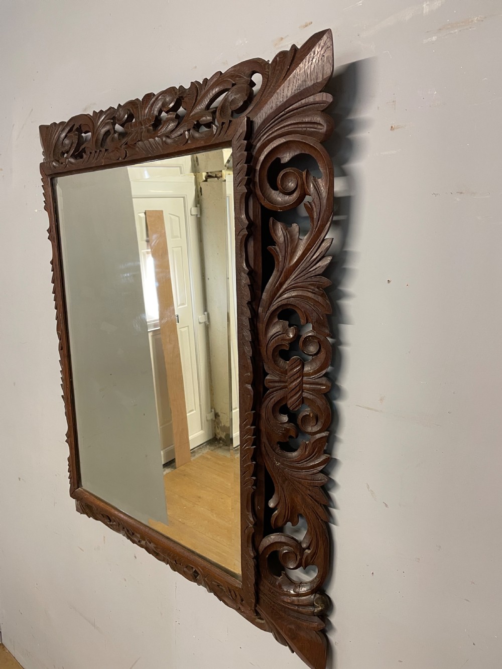 Large C19TH carved oak framed mirror  View IV
