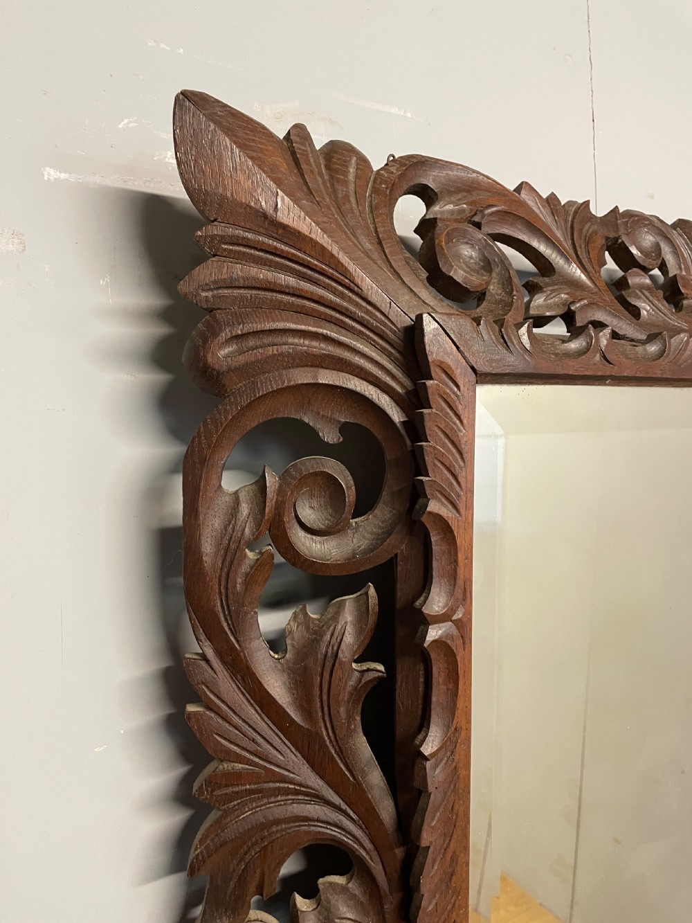 Large C19TH carved oak framed mirror  View V