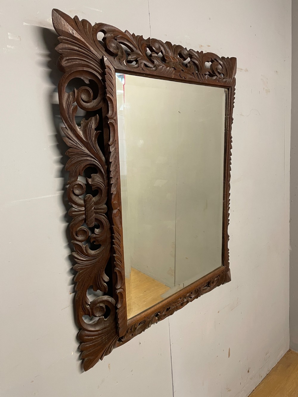 Large C19TH carved oak framed mirror  View VI