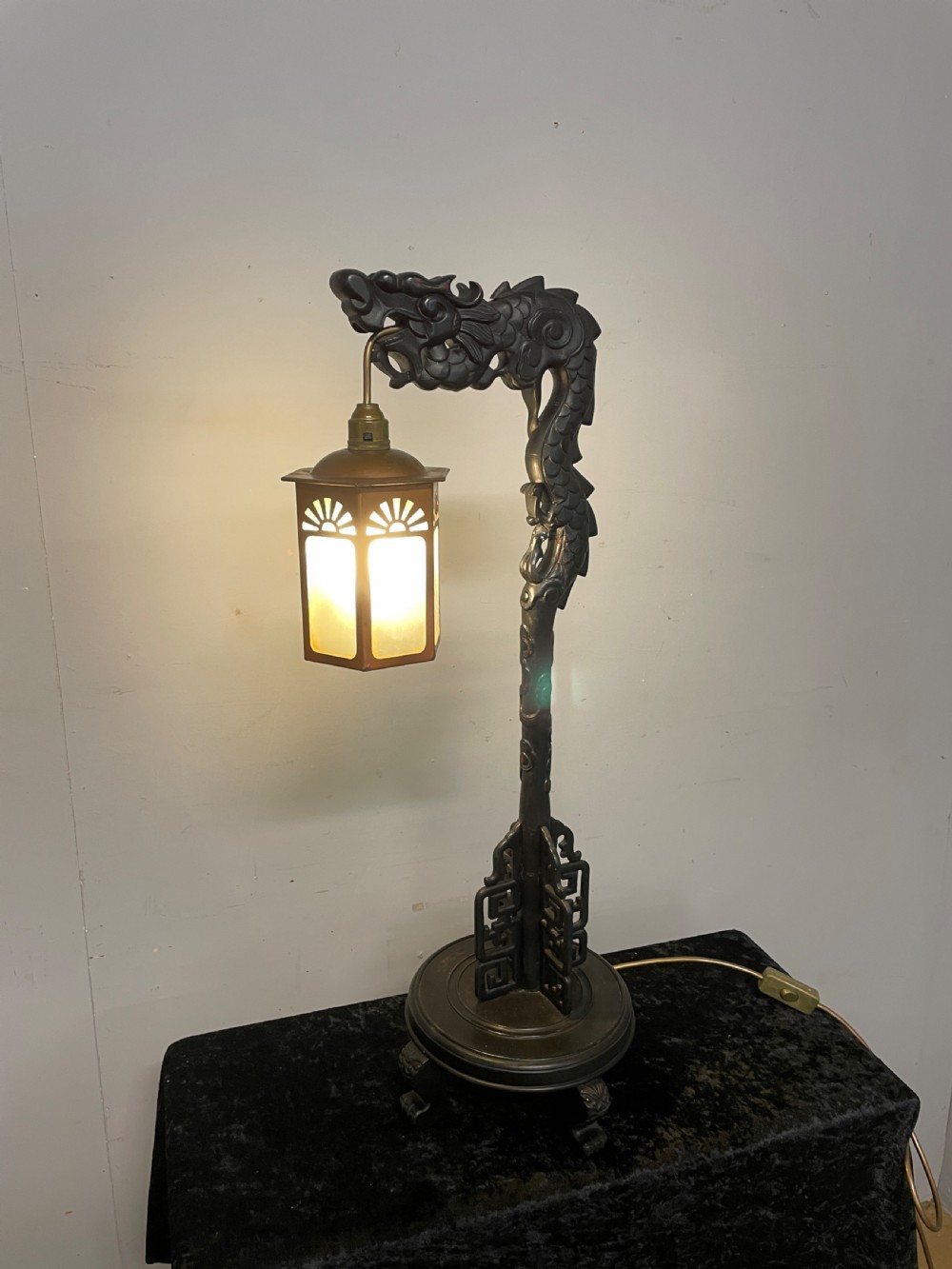 Early C20th Carved Oriental Dragon Light