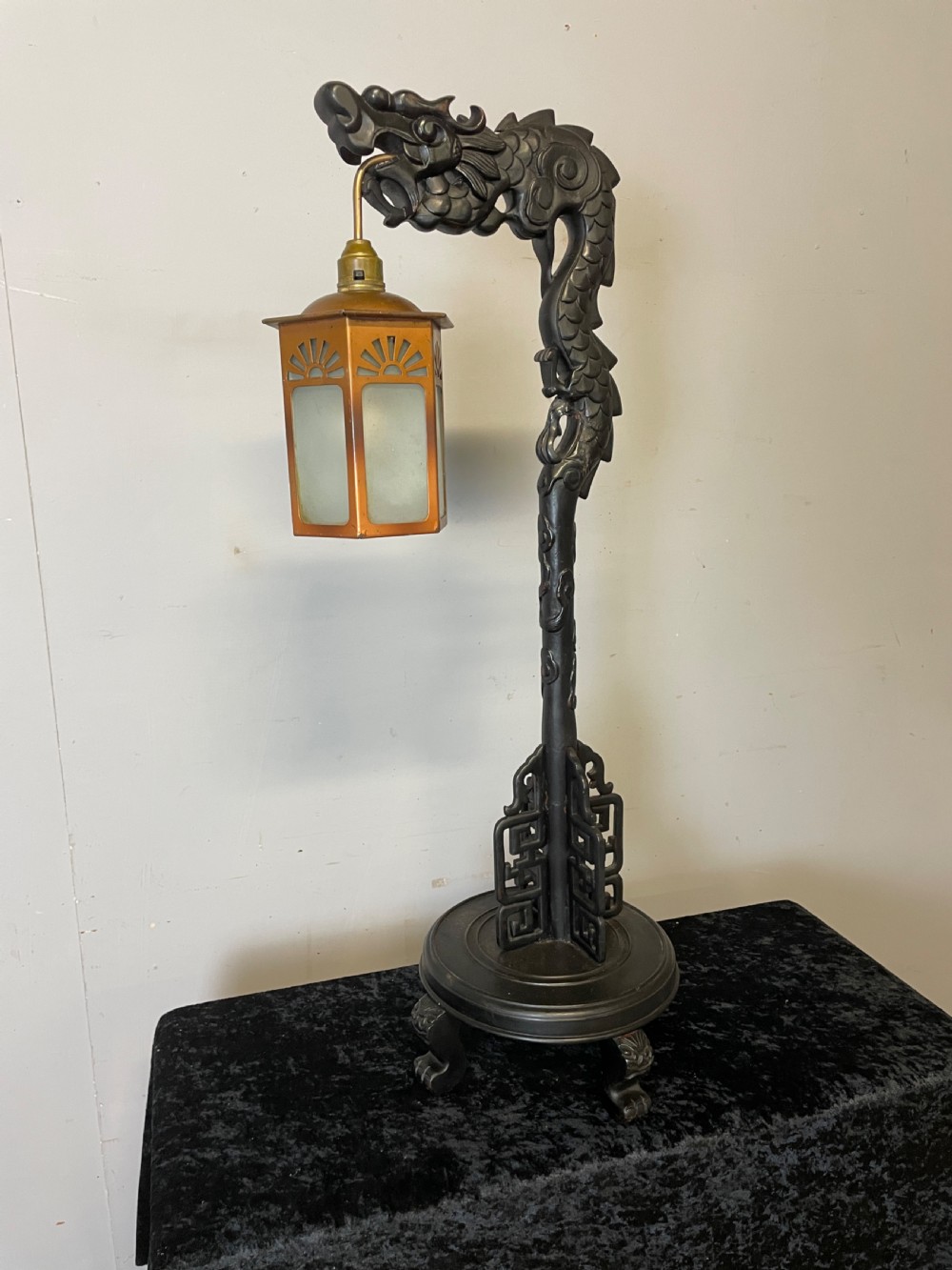 Early C20th Carved Oriental Dragon Light View II