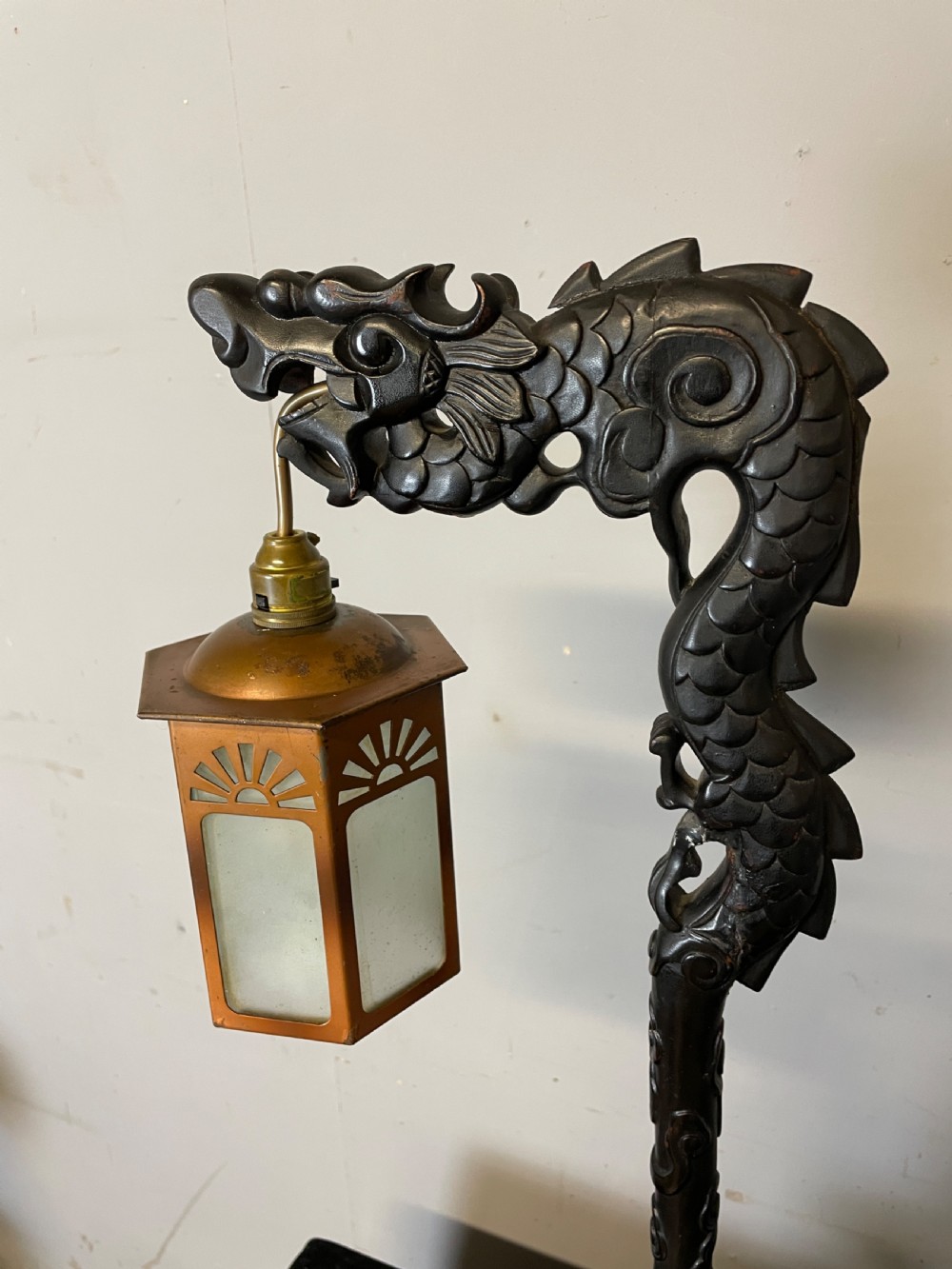 Early C20th Carved Oriental Dragon Light View IV