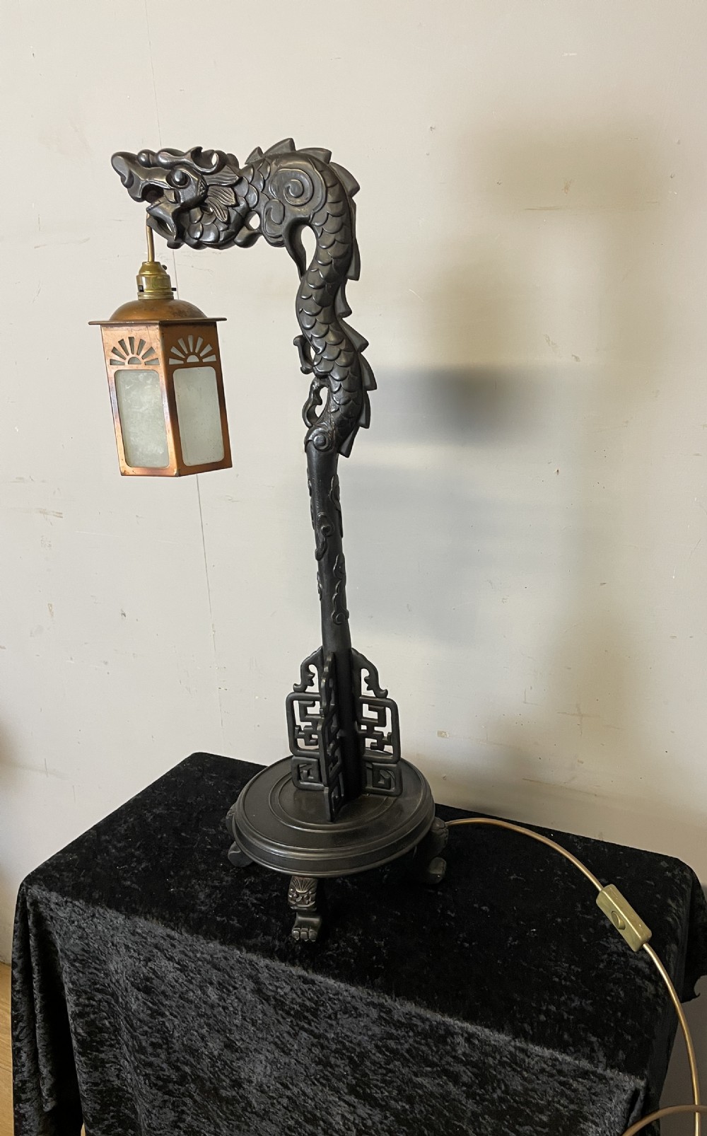 Early C20th Carved Oriental Dragon Light View VI