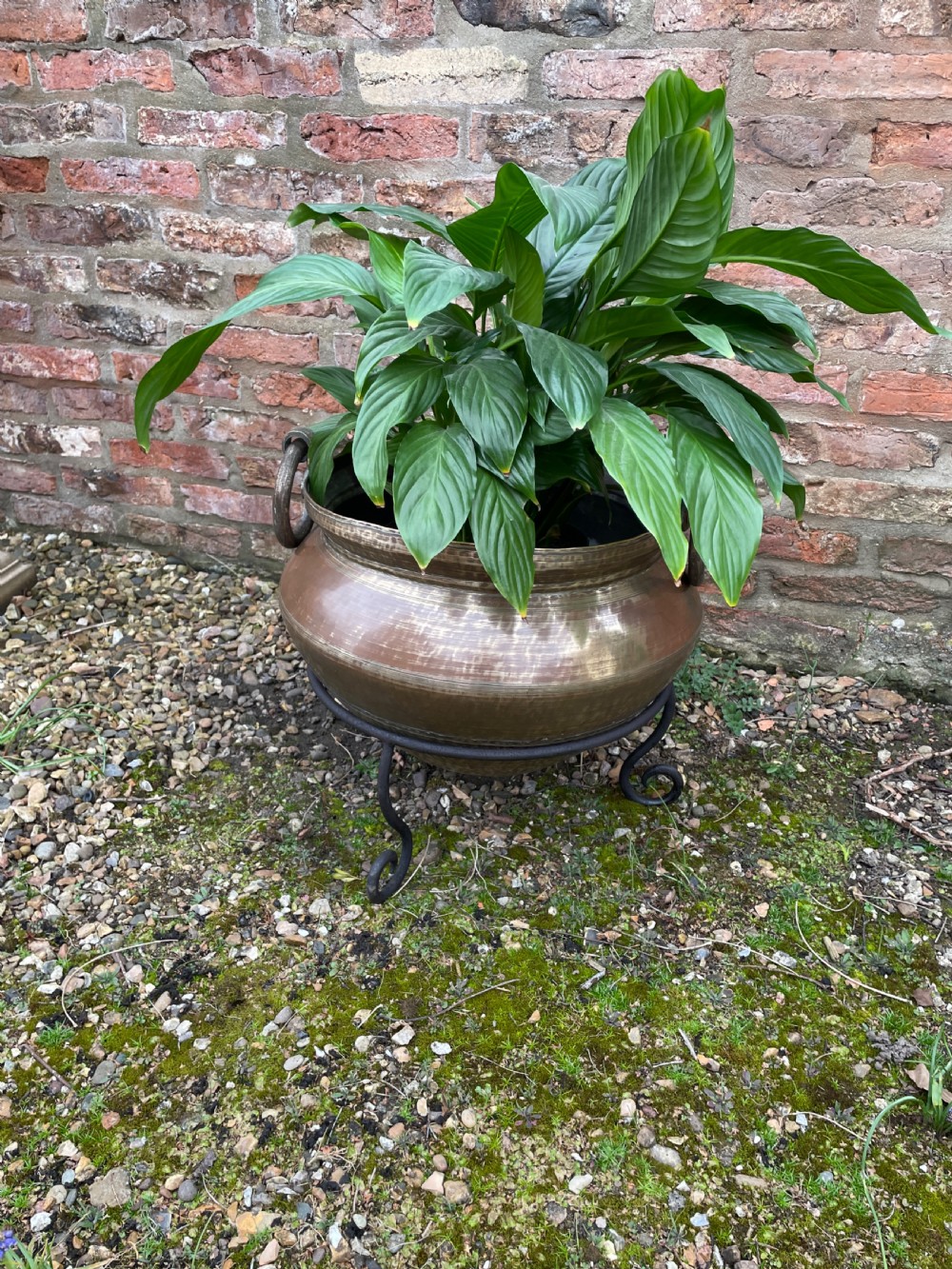 Oriental brass log bin on iron tripod stand circa 1920 View VII
