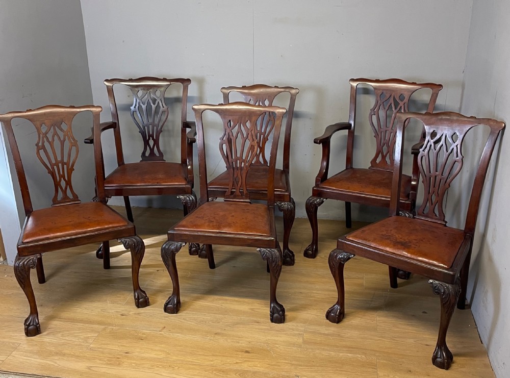 Edwardian set of six mahogany Chippendale style dining chairs on ball and claw feet View III
