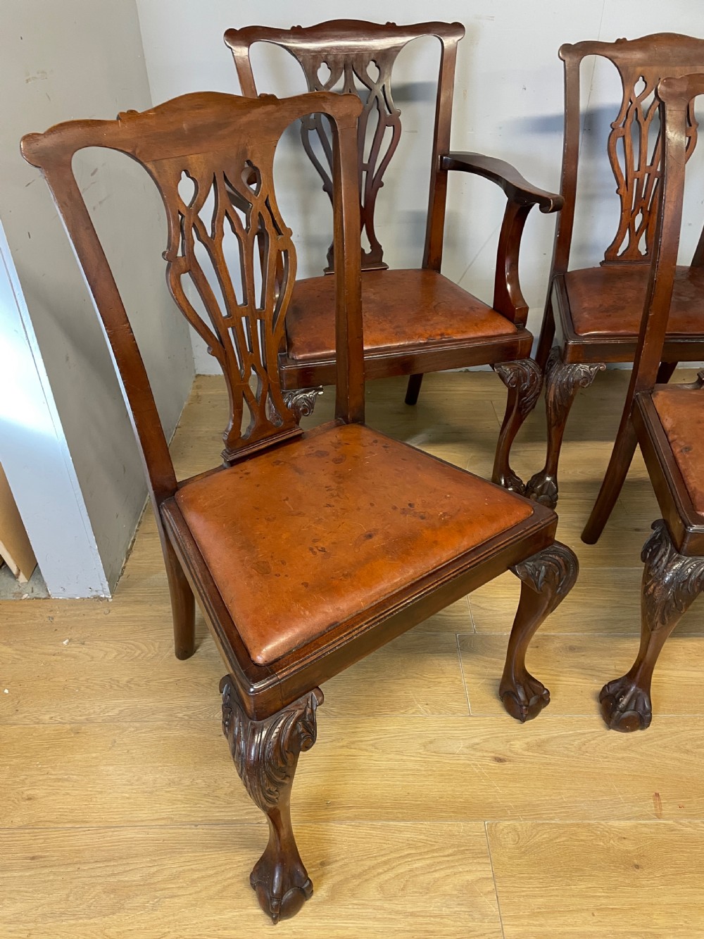  Edwardian set of six mahogany Chippendale style dining chairs on ball and claw feet View VII