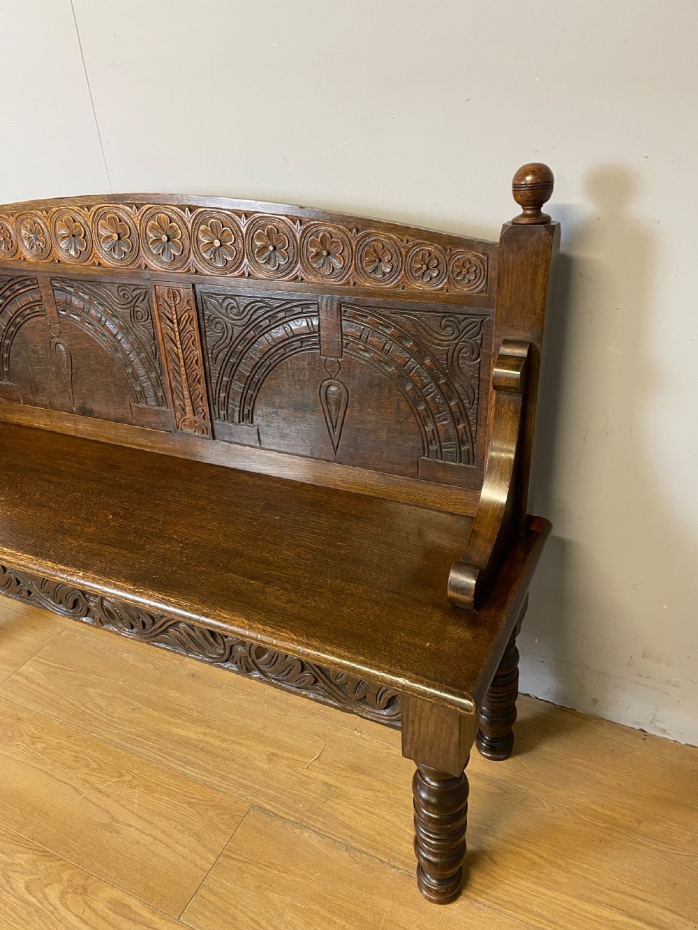 C19TH carved oak bench of small proportions  View II