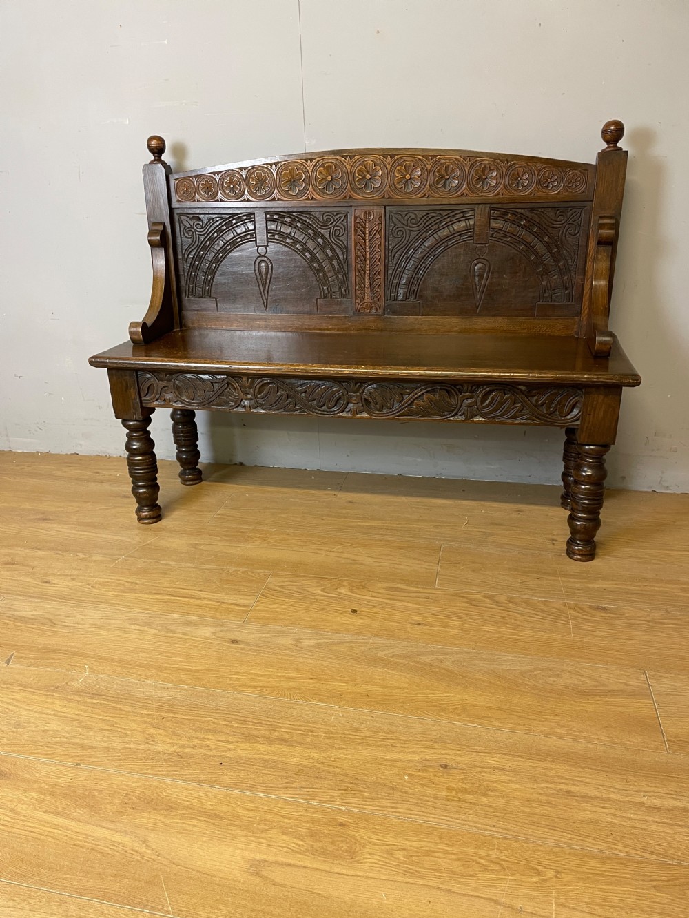 C19TH carved oak bench of small proportions  View IV