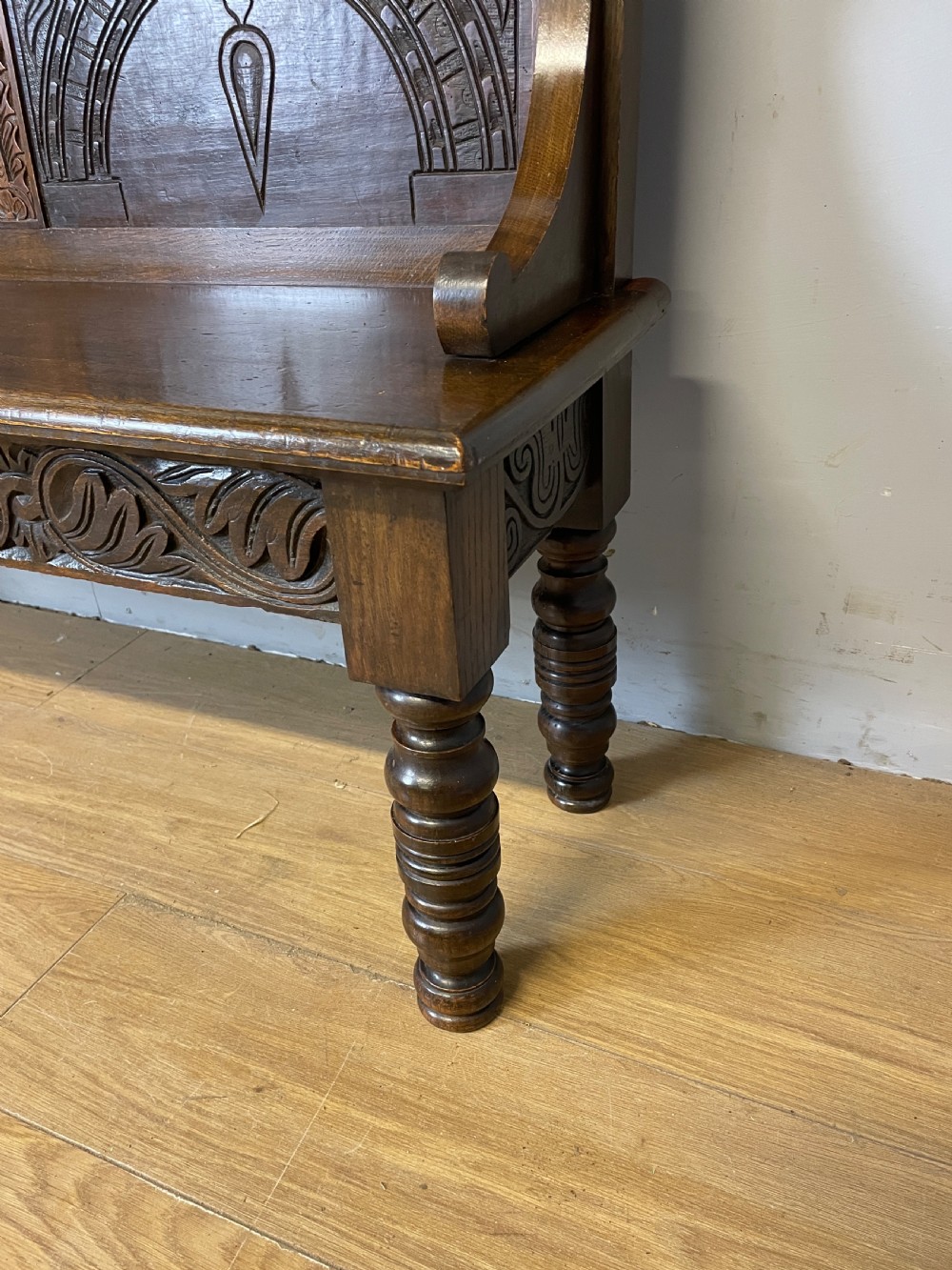 C19TH carved oak bench of small proportions  View V