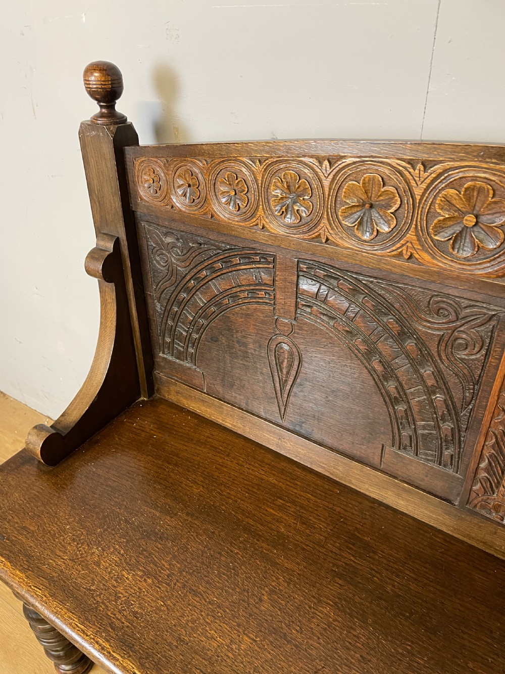 C19TH carved oak bench of small proportions  View VI
