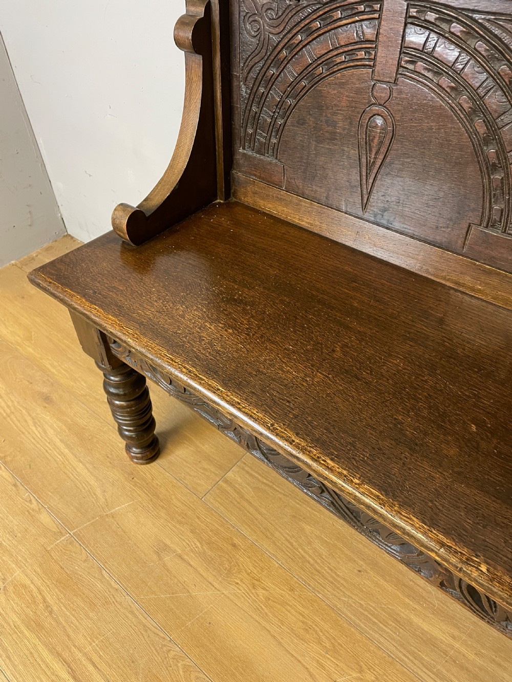 C19TH carved oak bench of small proportions  View VII