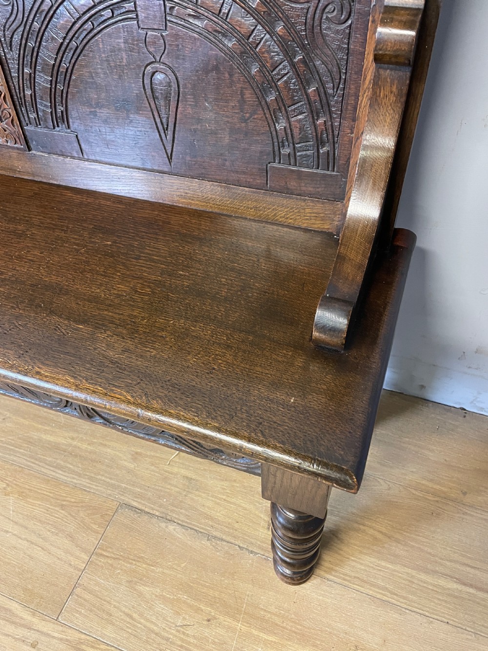 C19TH carved oak bench of small proportions  View VIII