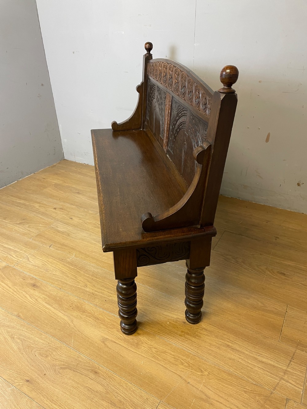 C19TH carved oak bench of small proportions  View IX