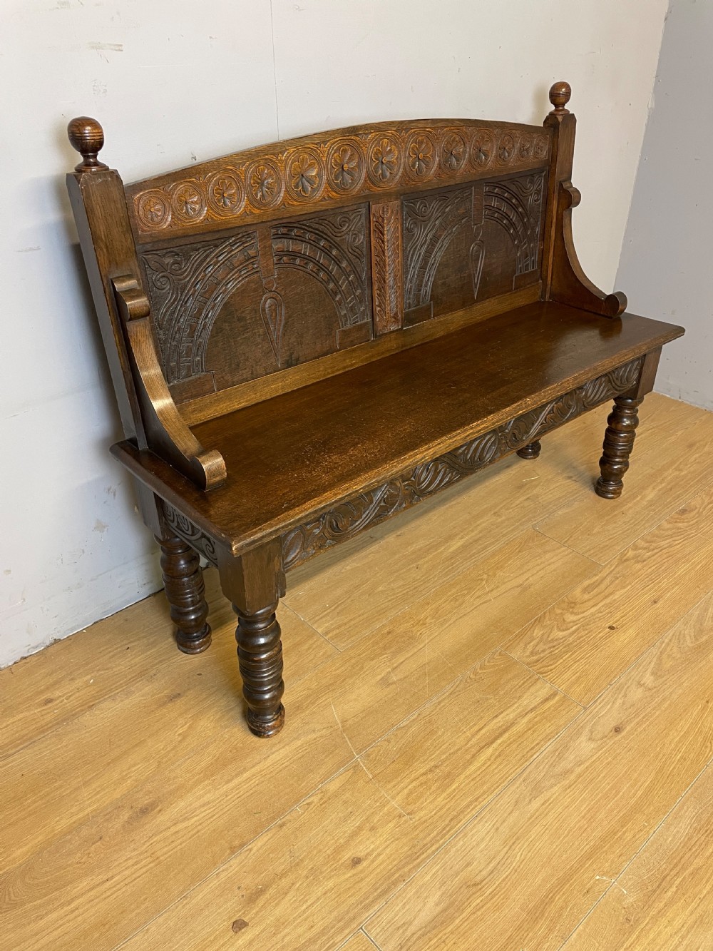 C19TH carved oak bench of small proportions  View XI