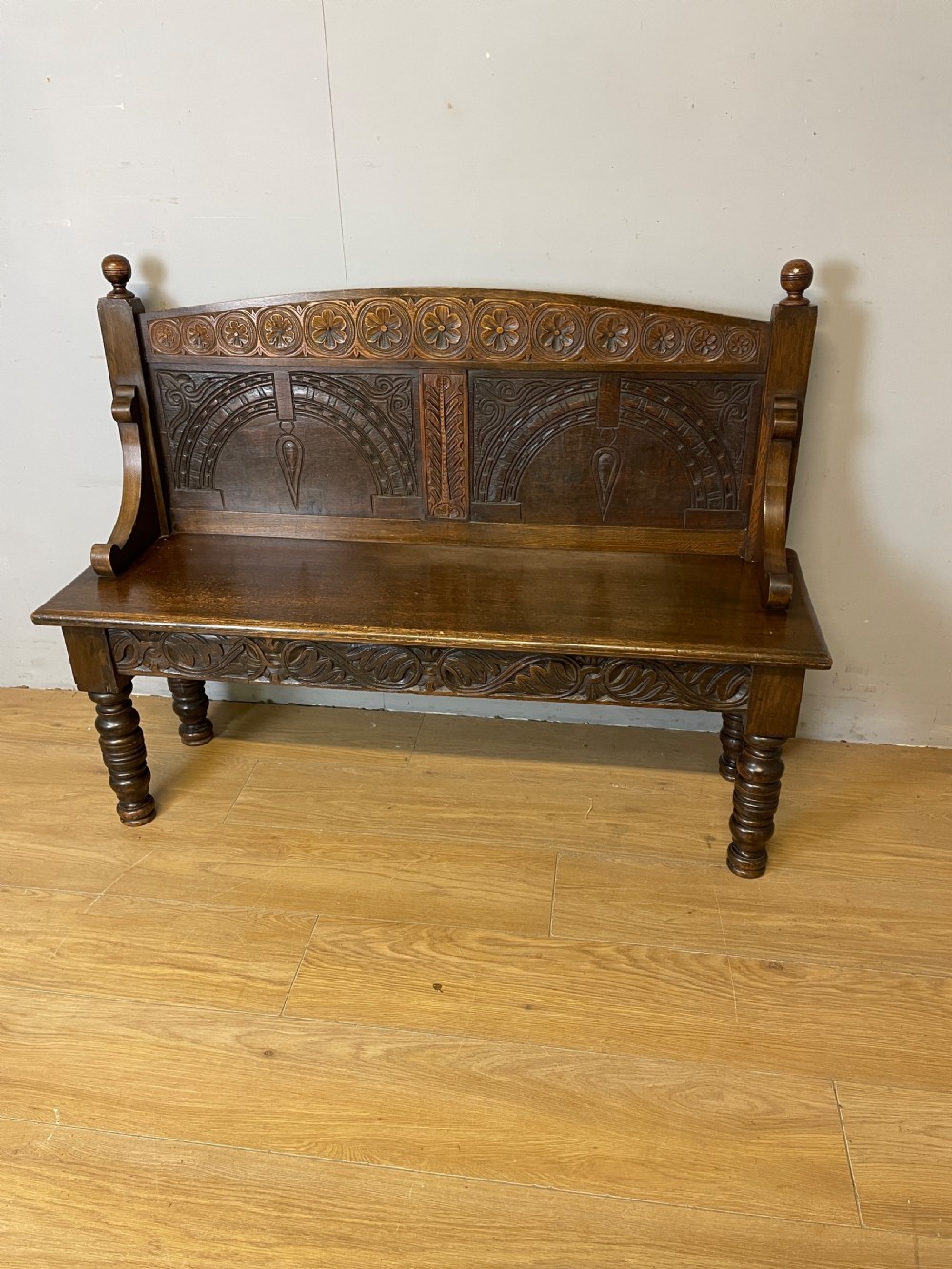 C19TH carved oak bench of small proportions  View XII