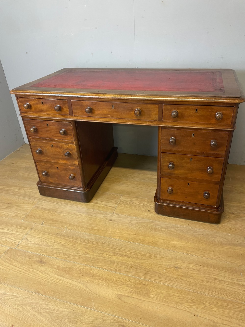 C19TH mahogany three part twin pedestal desk with leather top View II