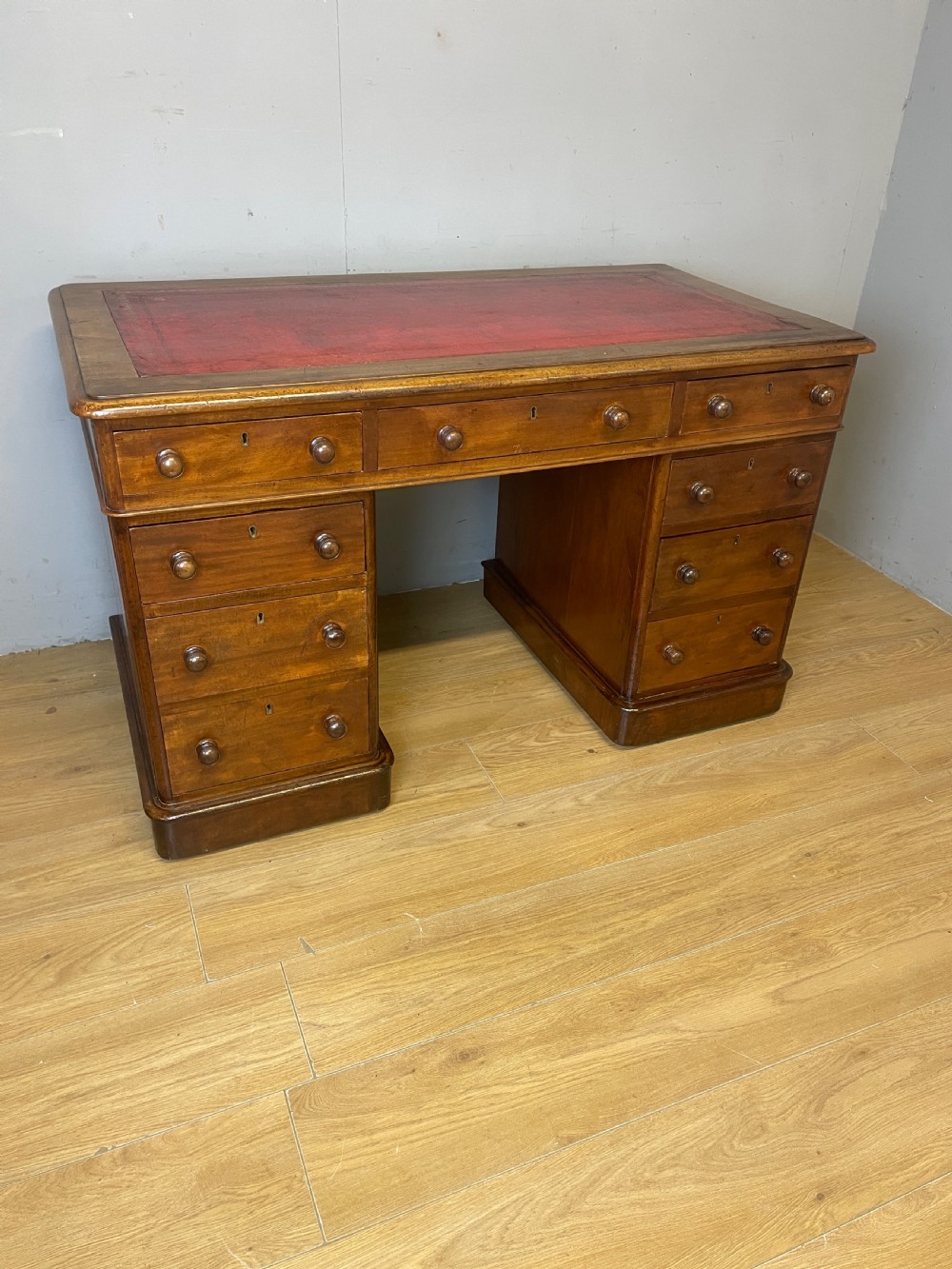 C19TH mahogany three part twin pedestal desk with leather top View III