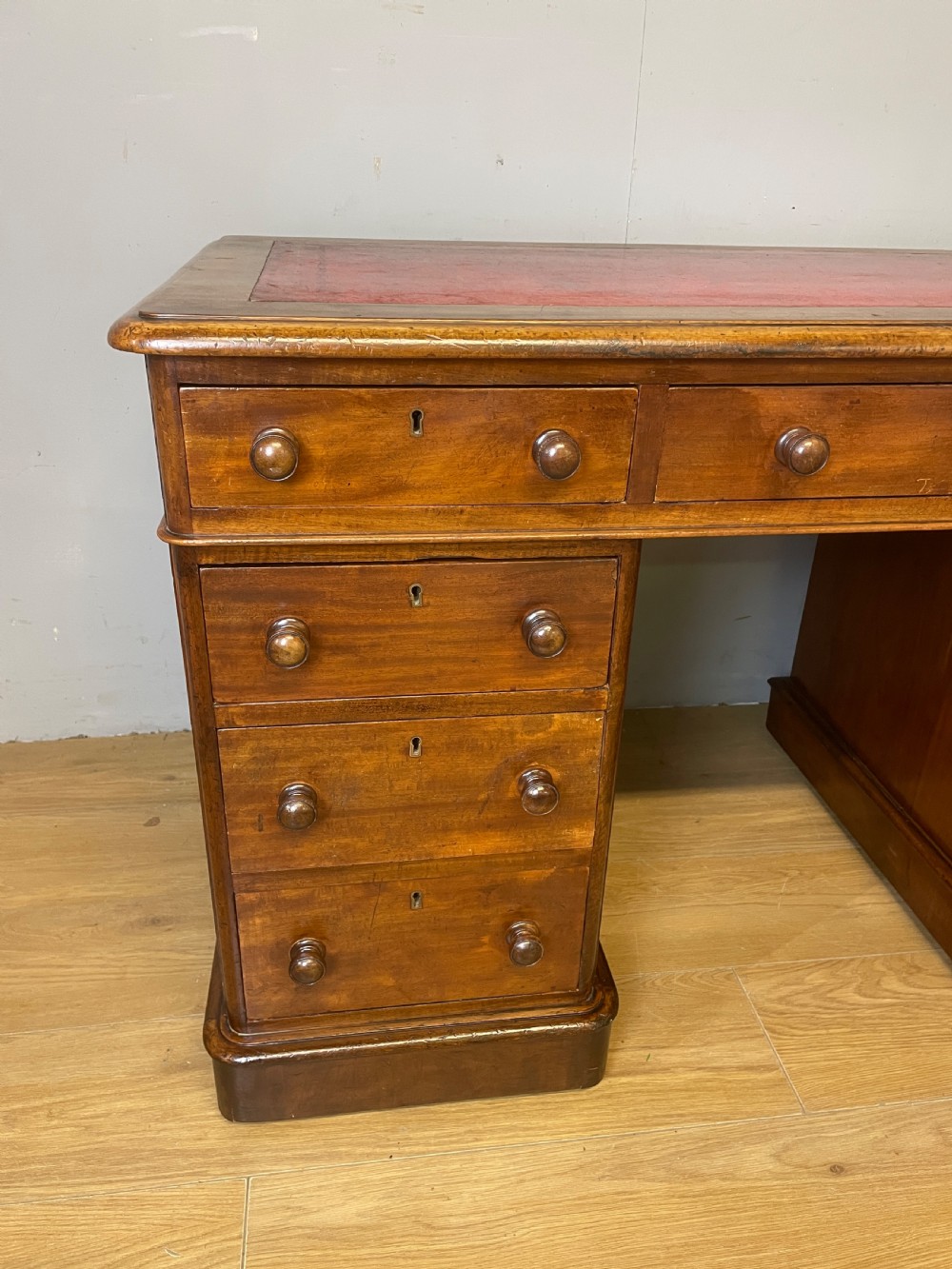 C19TH mahogany three part twin pedestal desk with leather top View IV