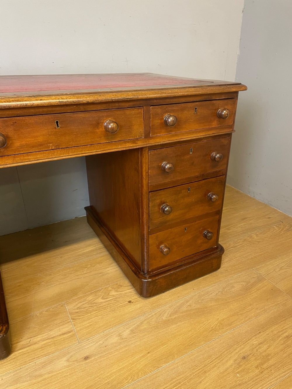 C19TH mahogany three part twin pedestal desk with leather top View V