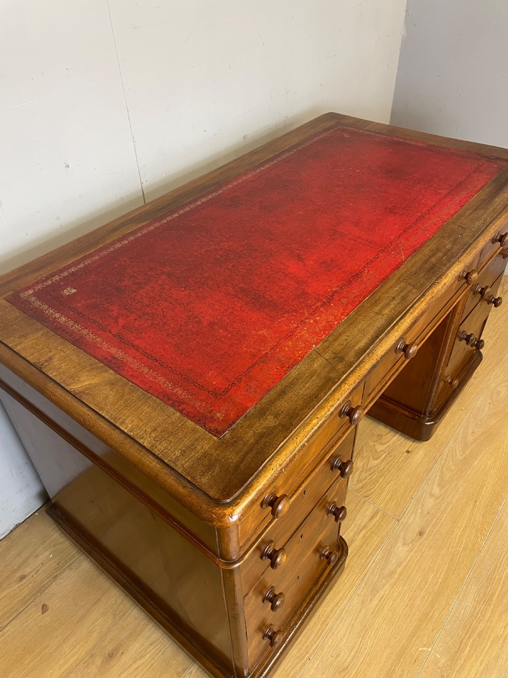 C19TH mahogany three part twin pedestal desk with leather top View VII