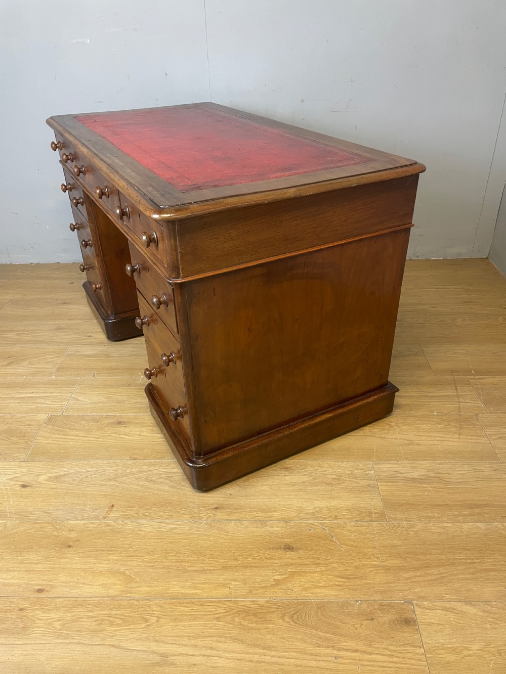 C19TH mahogany three part twin pedestal desk with leather top View X