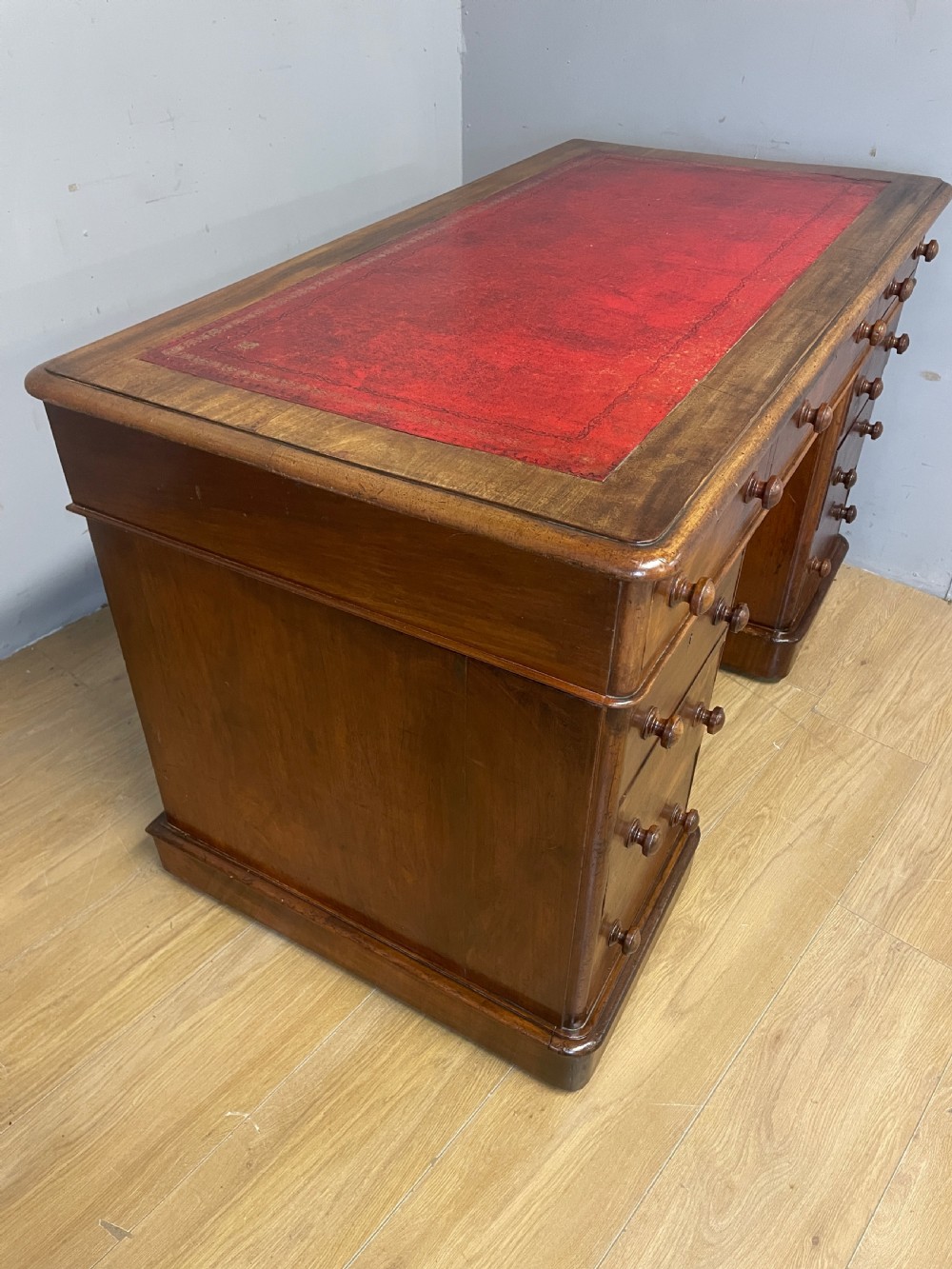 C19TH mahogany three part twin pedestal desk with leather top View XI