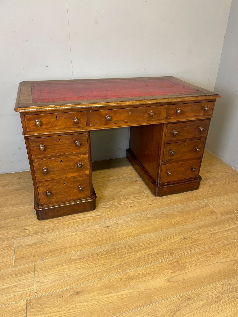 C19TH mahogany three part twin pedestal desk with leather top View XIII