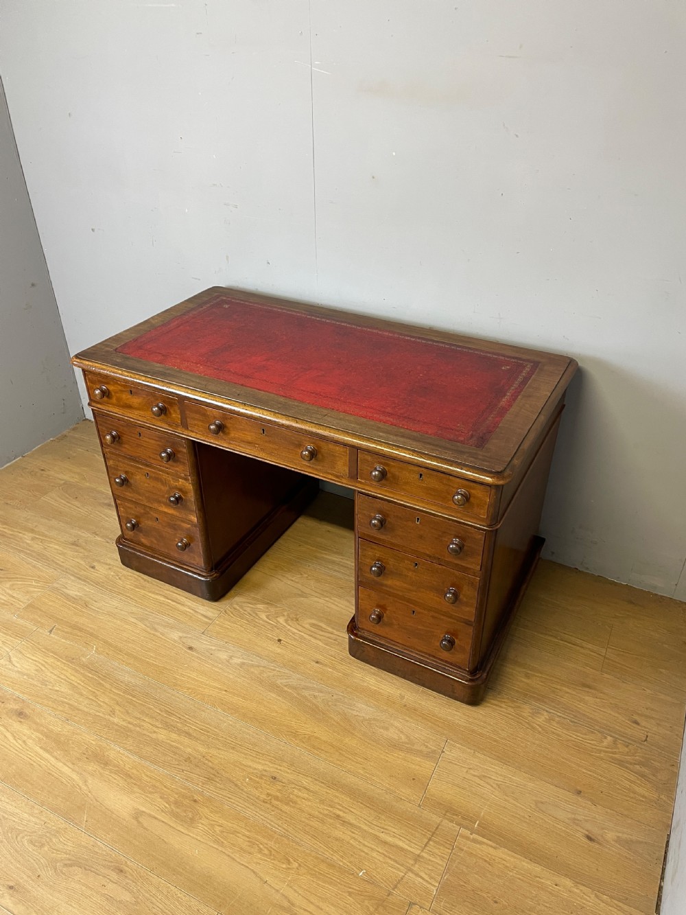 C19TH mahogany three part twin pedestal desk with leather top View XIV