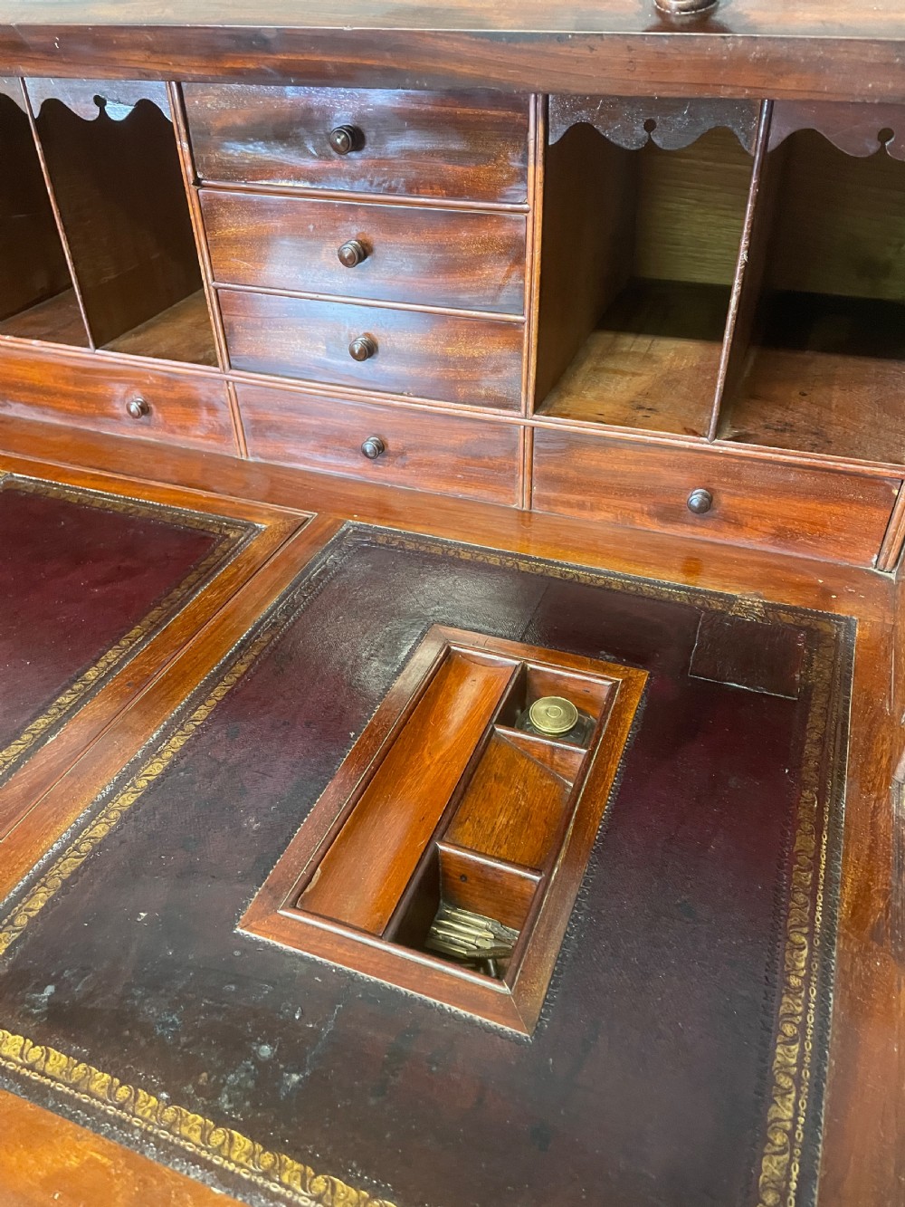 C19TH flame mahogany  twin pedestal three part cylinder desk  View VII
