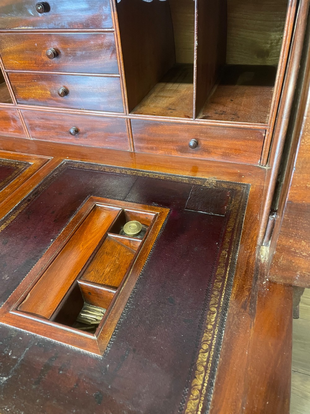 C19TH flame mahogany  twin pedestal three part cylinder desk  View X