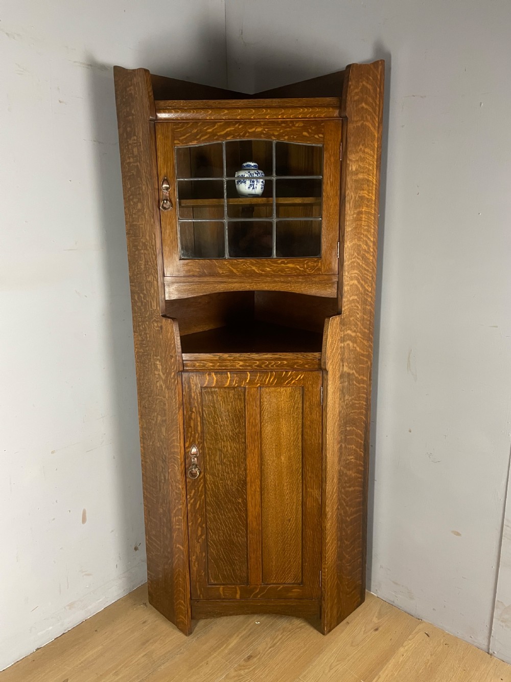 Liberty and Co Arts and crafts solid oak corner cabinet  View II