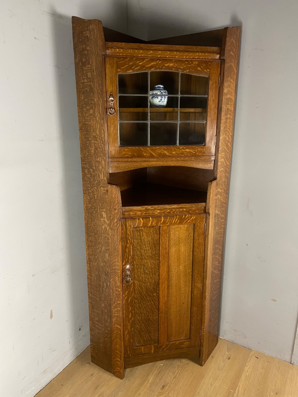 Liberty and Co Arts and crafts solid oak corner cabinet  View III