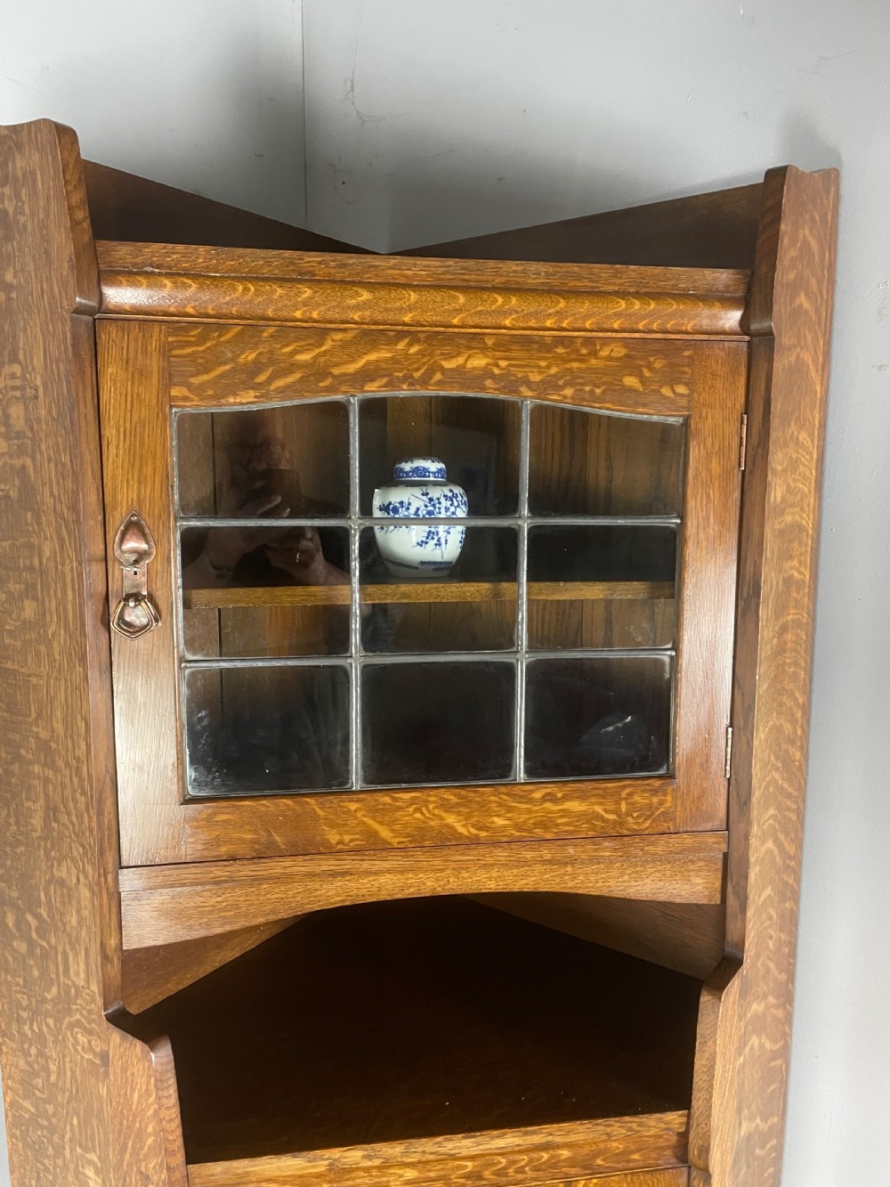 Liberty and Co Arts and crafts solid oak corner cabinet  View V