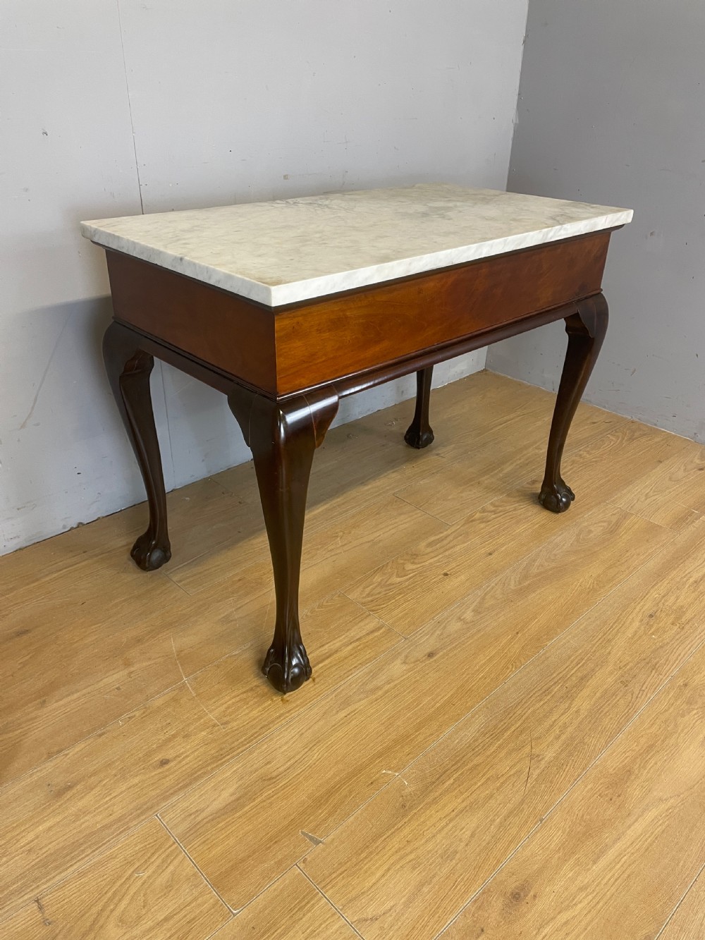 C19TH mahogany Chippendale style side table with white Carrara marble top 