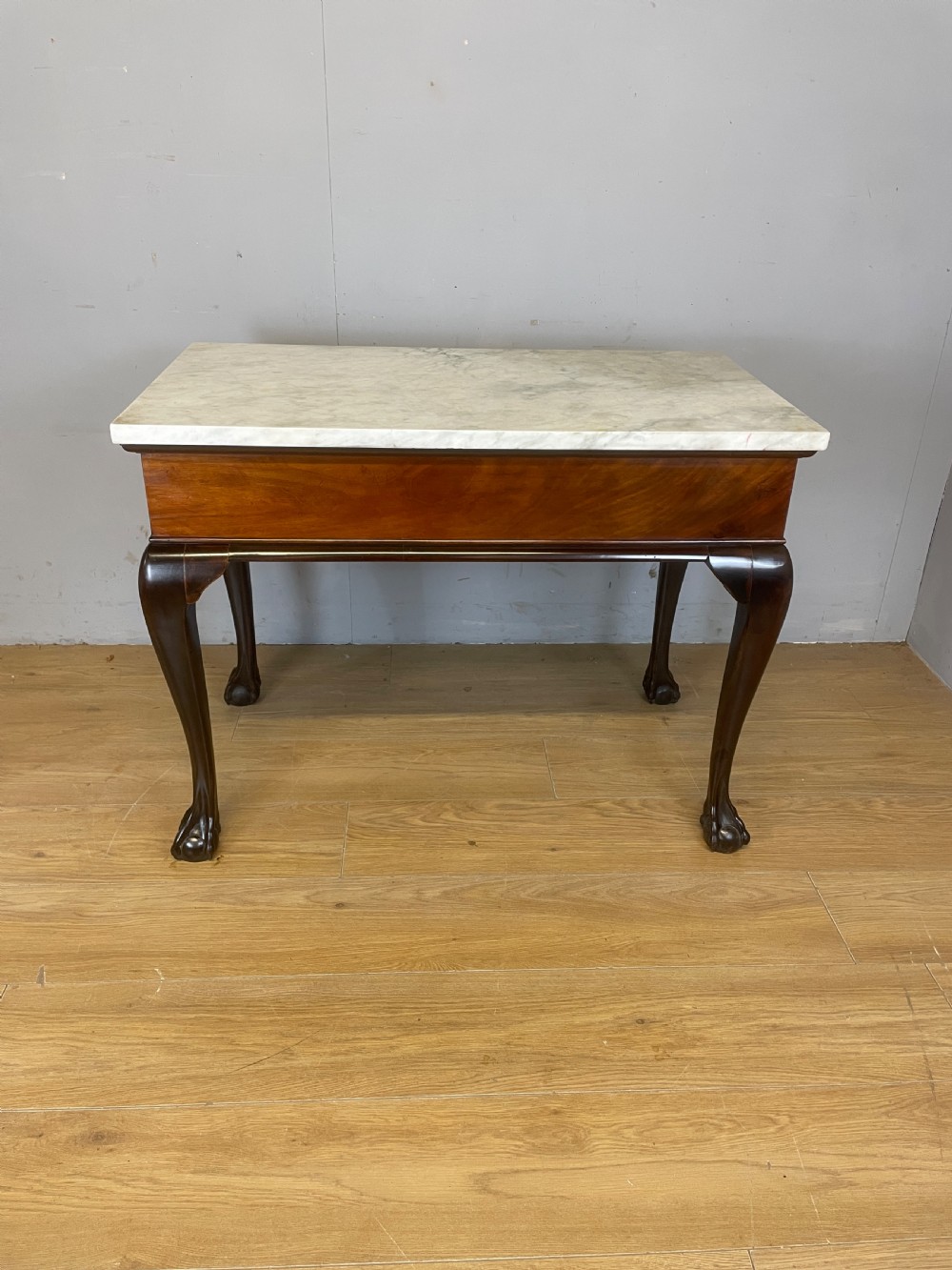 C19TH mahogany Chippendale style side table with white Carrara marble top  View II