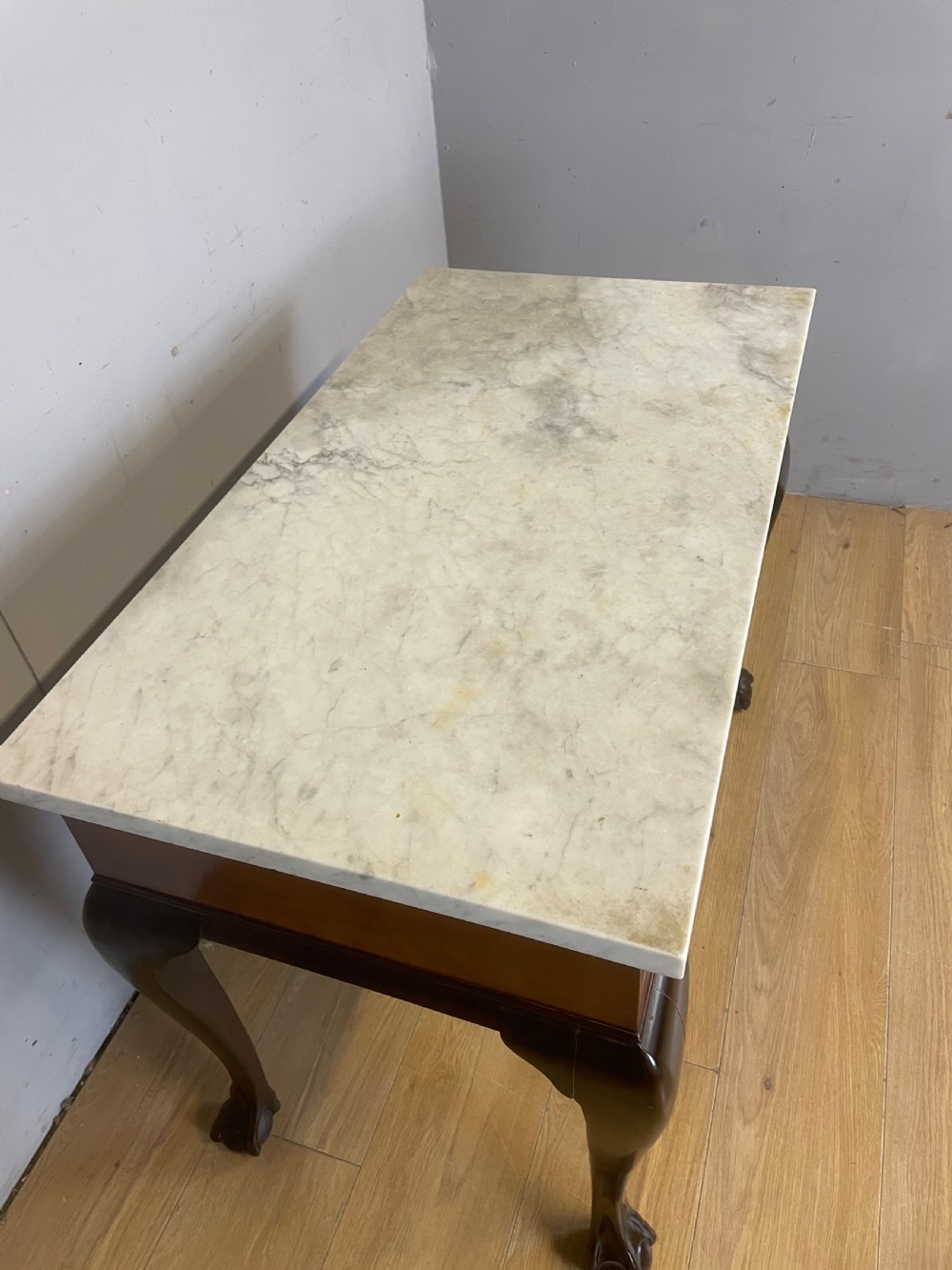 C19TH mahogany Chippendale style side table with white Carrara marble top  View III