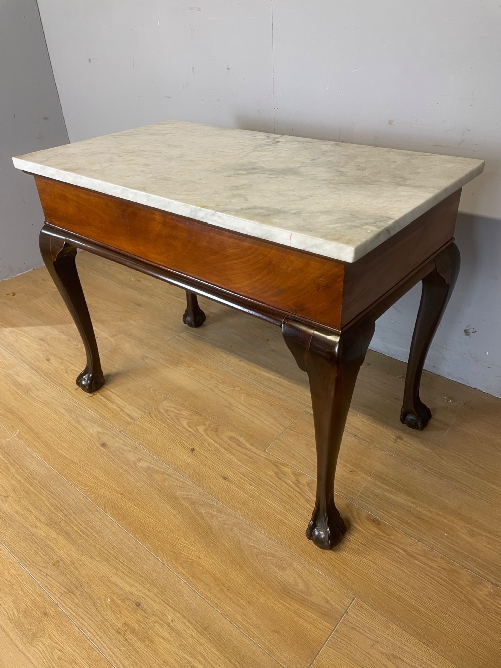 C19TH mahogany Chippendale style side table with white Carrara marble top  View IV