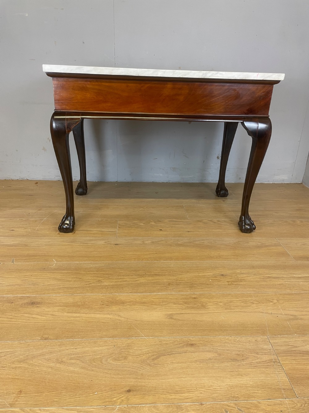 C19TH mahogany Chippendale style side table with white Carrara marble top  View V