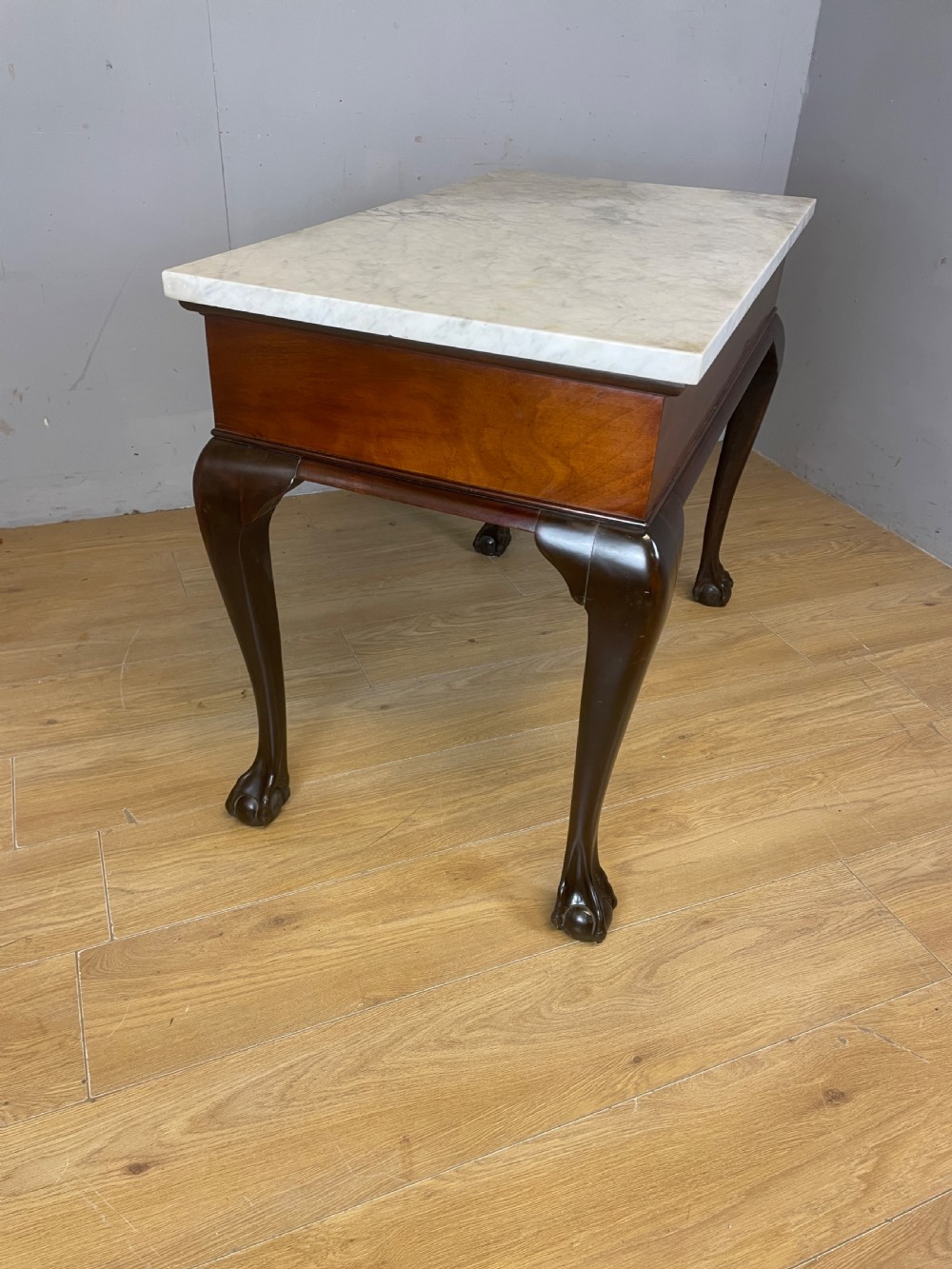 C19TH mahogany Chippendale style side table with white Carrara marble top  View VII