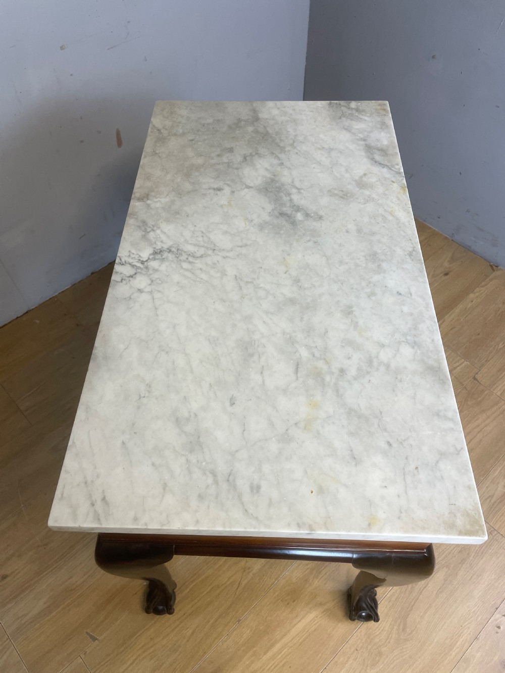 C19TH mahogany Chippendale style side table with white Carrara marble top  View IX