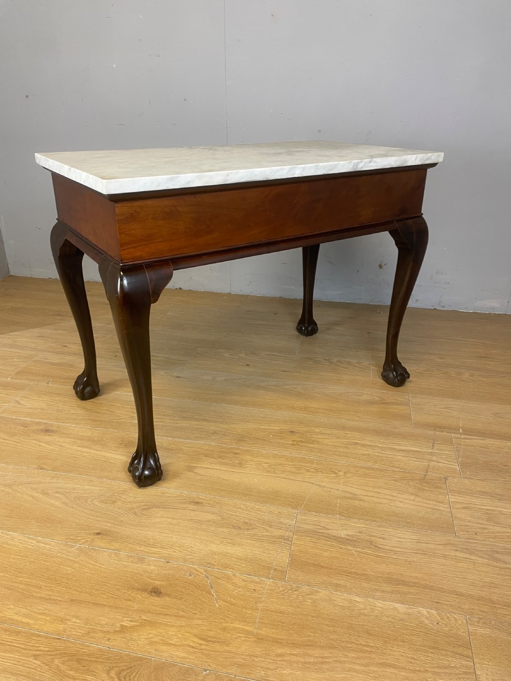 C19TH mahogany Chippendale style side table with white Carrara marble top  View X