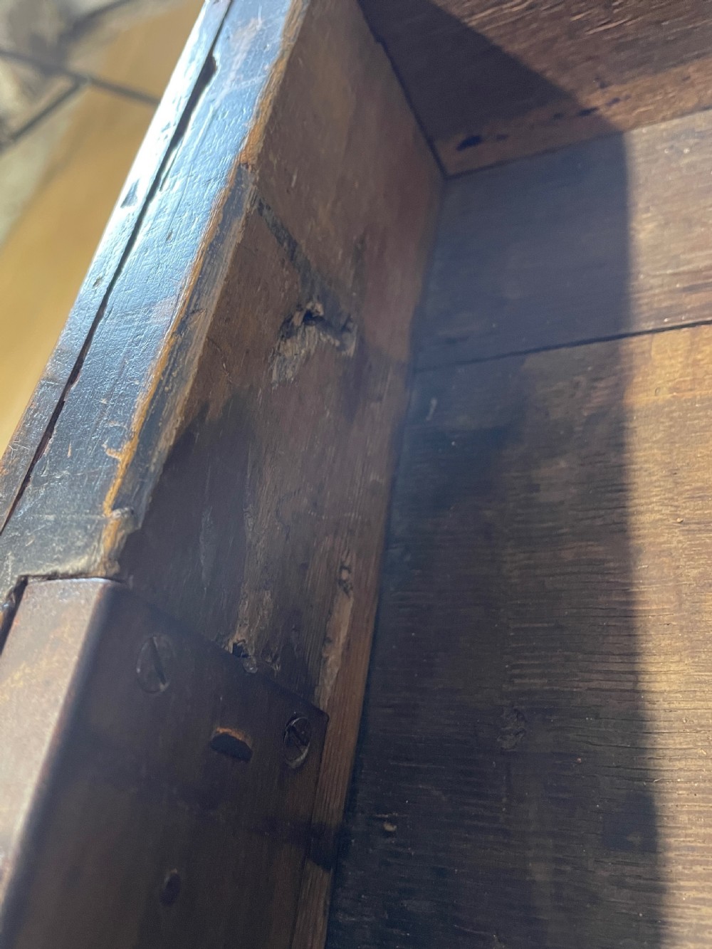 Early eighteenth century walnut bureau on original bun feet  View XII