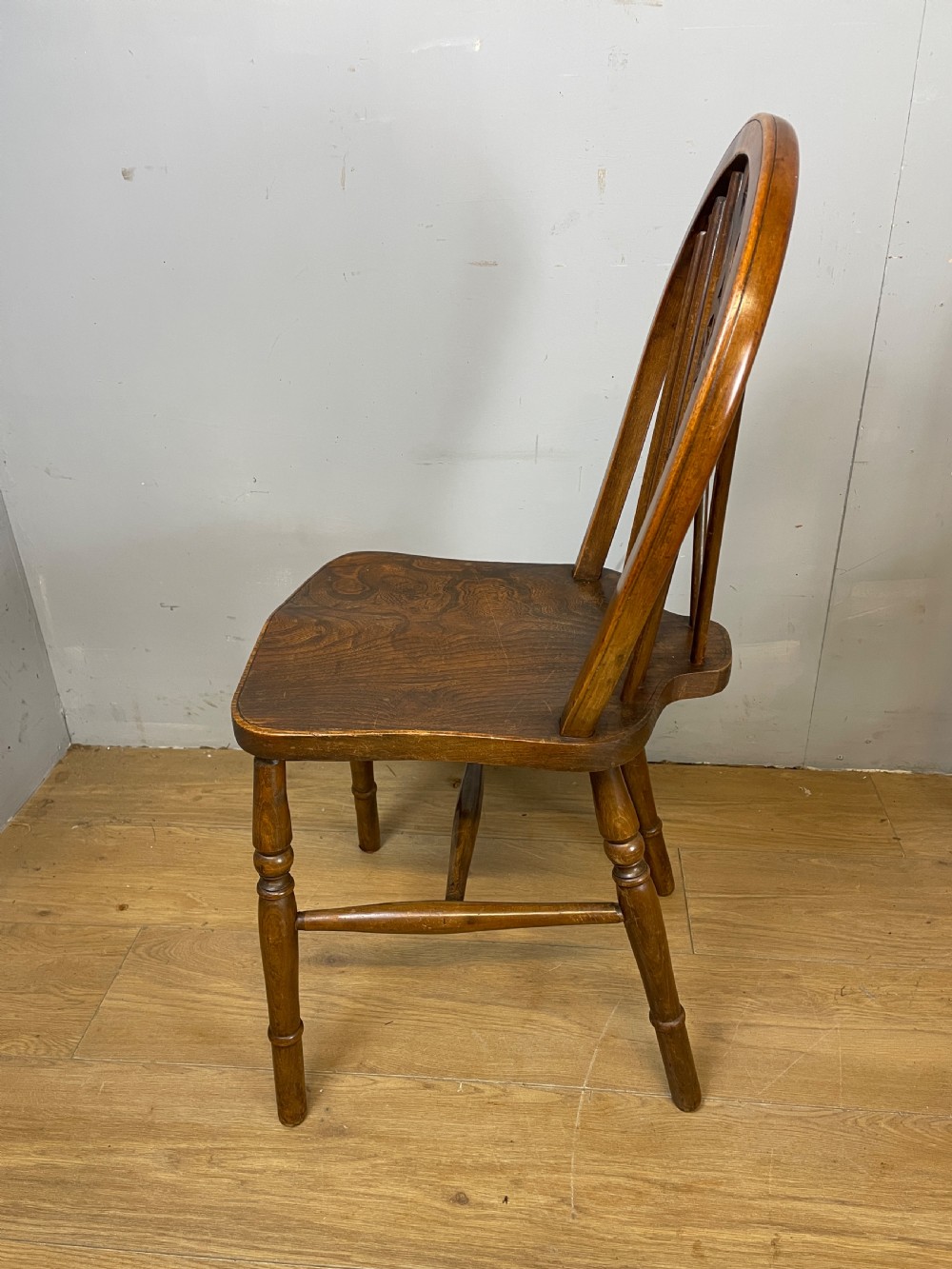 Set of 4 Edwardian elm and beech country wheel back chairs View VIII