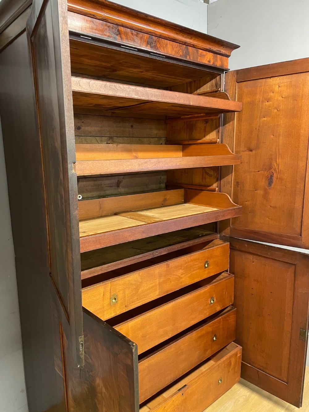 C19TH country house Biedermeier flame mahogany clothes press  View IX