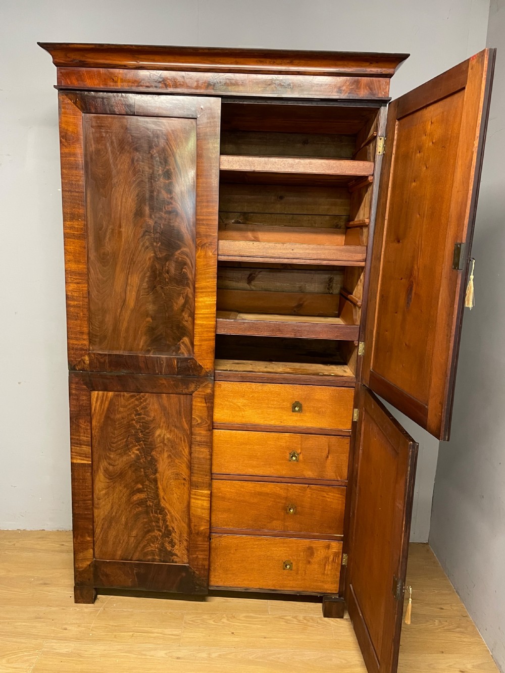 C19TH country house Biedermeier flame mahogany clothes press  View X