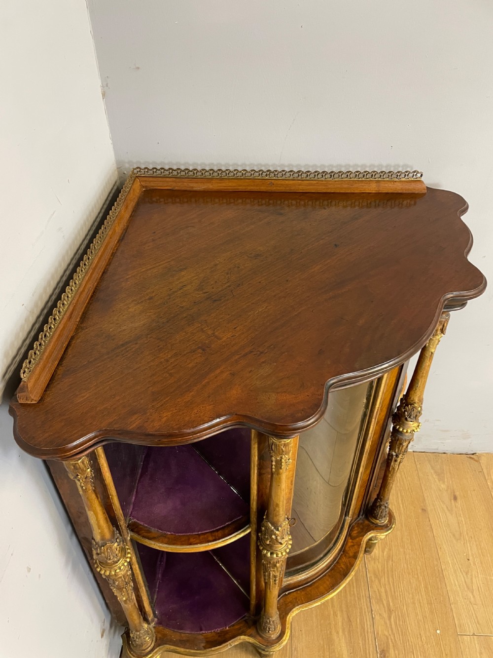 C19TH walnut and carved giltwood floor standing corner cabinet  View IV